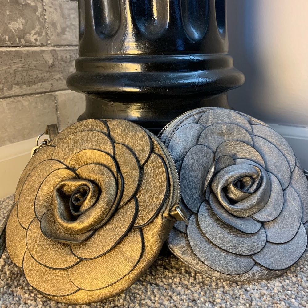 Bronze & Silver flower clutches
